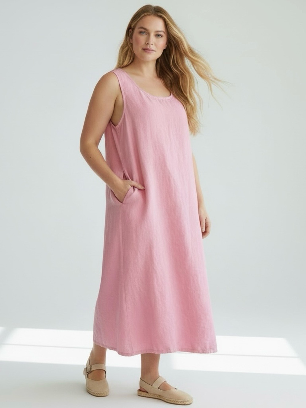 VINTAGE SUNBELT 100% Linen Midi Maxi Dress